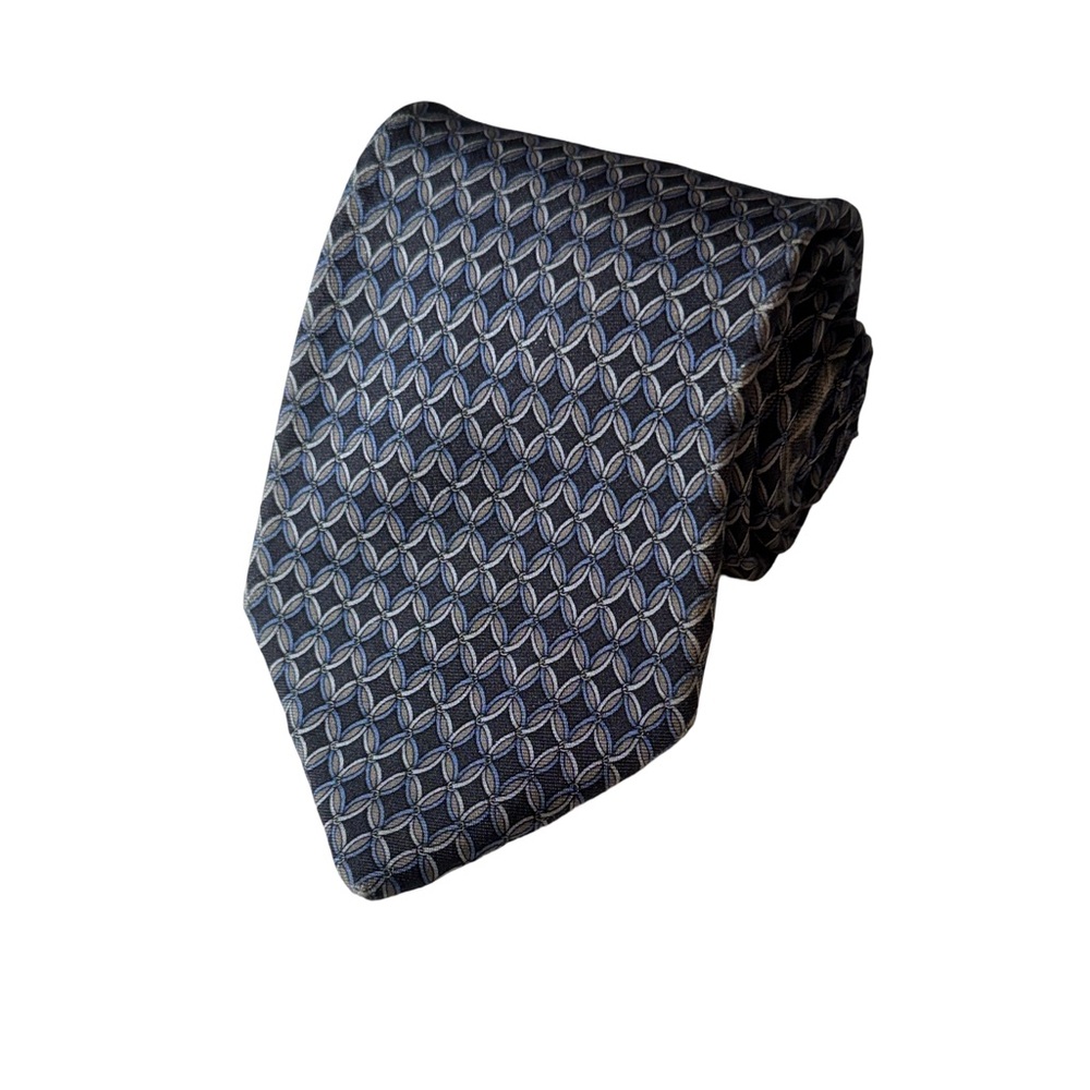 Brooks Brothers mens blue gray geo pattern 100% silk neck tie EUC